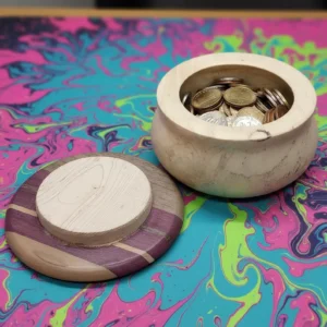 Handcrafted Wooden Jewelry Box, Purpleheart Walnut Lid, 6" Keepsake Bowl, Trinket Dish