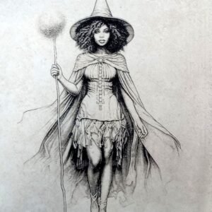 Laser Engraved Black Witch Tile, Fantasy Art Decor