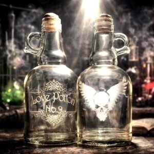 Halloween Love Potion or Evil Potion Bottles - Laser-Engraved Glass - “Love Potion No. 9” or “Skull With Wings” Designs