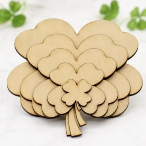 Unfinished Wood Shamrock Cutouts, 4 Leaf Clover Blanks, Laser Cut Birch Shapes, St Patrick’s Day Crafts, 2–10 Inch