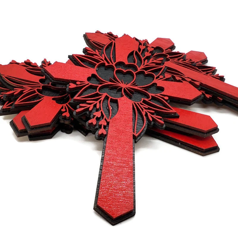Hand-Painted Red Floral Wooden Cross