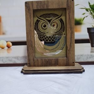 Laser Etched Owl Mirror: Oak Frame, Gold Accent Decor
