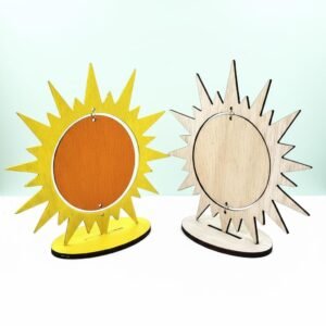 Laser Cut Wood Table Sun Face Craft Kit, Unpainted Celestial Stand, Bohemian Decor