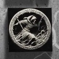 Reaper Skeleton Dark Fantasy Art Tile - Black & White Celtic Knotwork Gothic Wall Decor - Matte Black 4x4 Ceramic Macabr