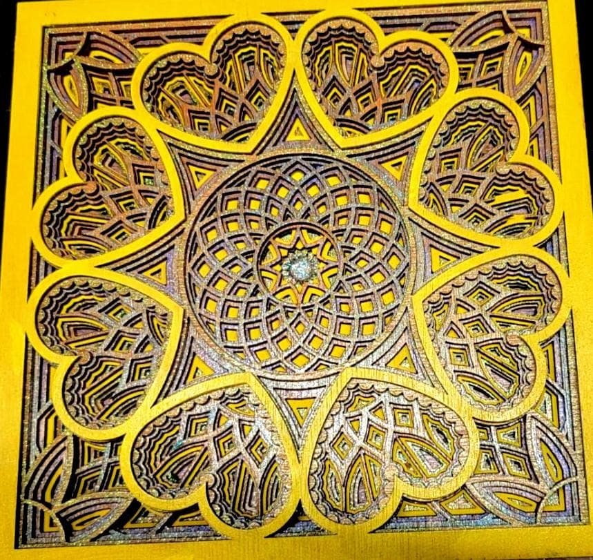 8-inch Square Hand-Painted Mandala Heart