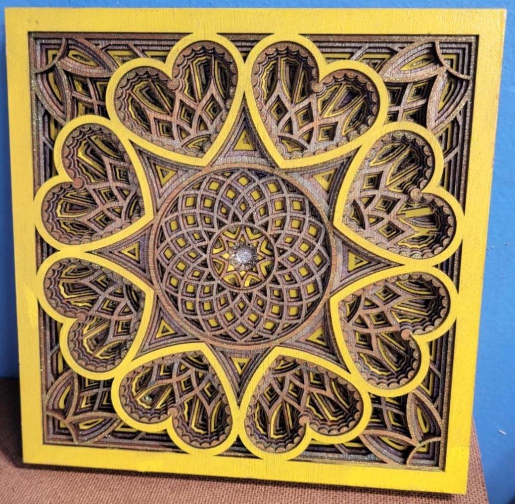 8-inch Square Hand-Painted Mandala Heart