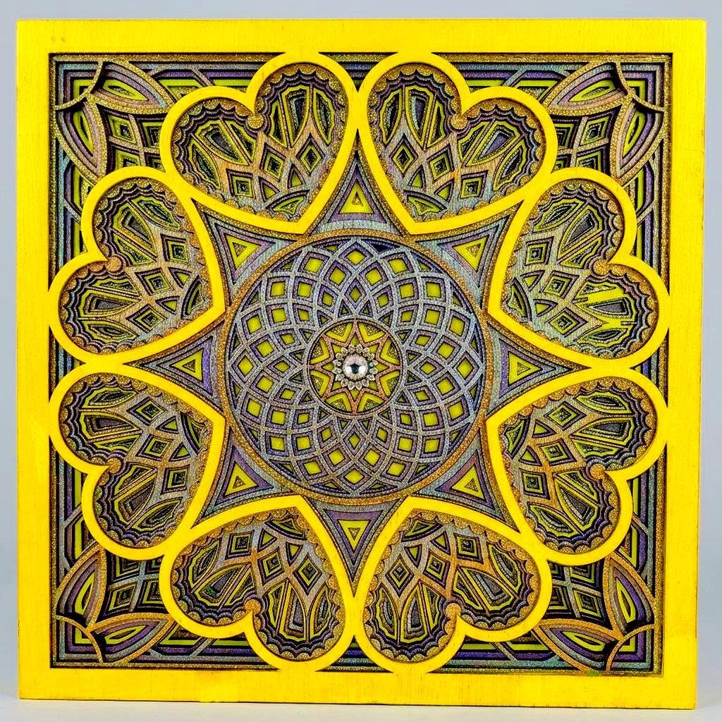 8-inch Square Hand-Painted Mandala Heart