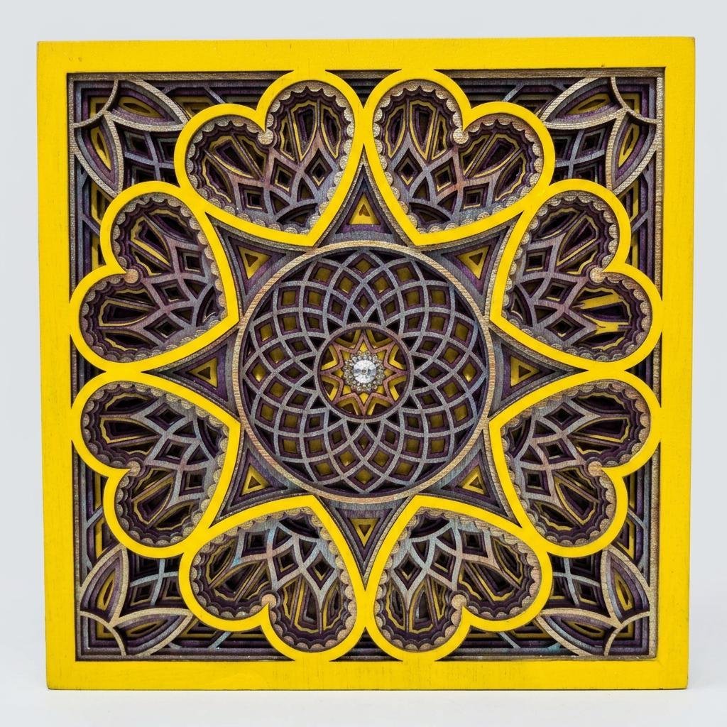 8-inch Square Hand-Painted Mandala Heart
