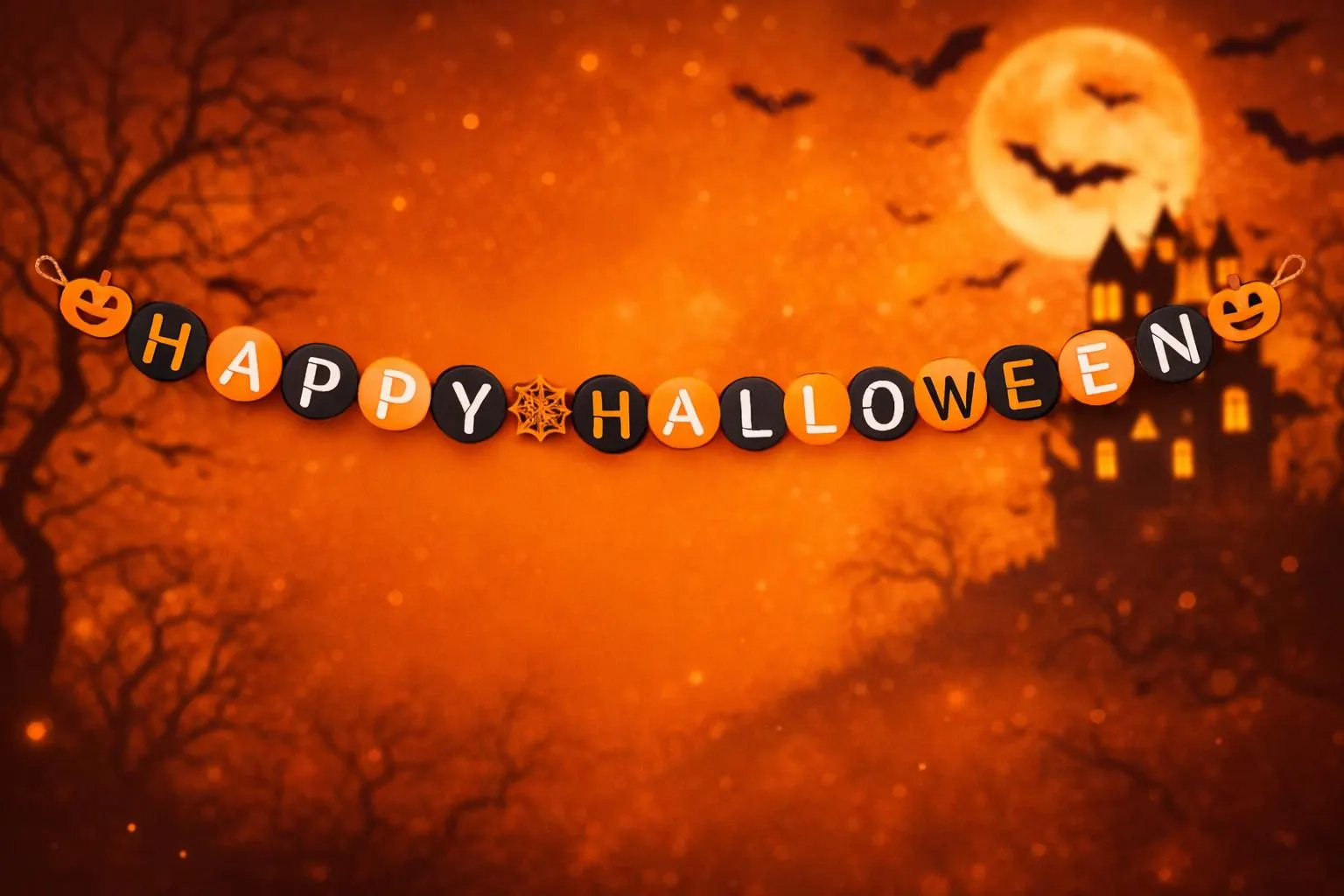 DIY Happy Halloween Garland Banner, Unfinished Wooden Laser-Cut Pennants, Paintable Halloween Craft Kit and Party Decora