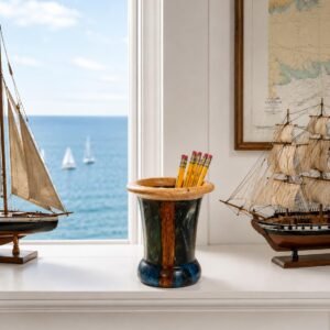 Artisan Wood-Rim Resin Vase - Handcrafted Resin & Wood Centerpiece - Unique Mantel Decorative Accent