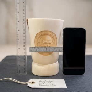 Gothic Skull Carved Wooden Cup - Rustic Spooky Decor for Halloween, Witchy Altars, Dark Cottagecore, Handcrafted Wood Art