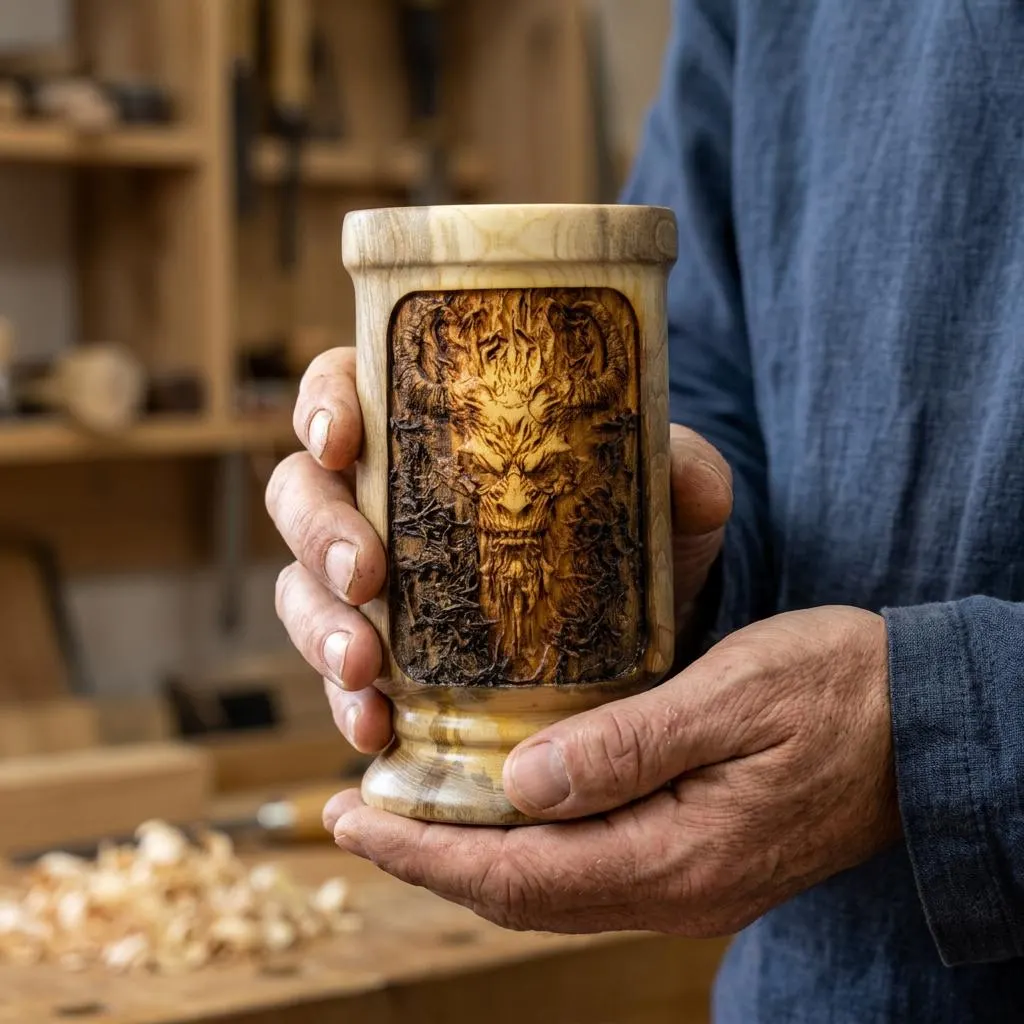Hand-Turned European Elm Wooden Goblet