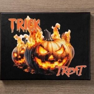 Trick or Treat Halloween Canvas Print, Fiery Jack O'Lantern Wall Art, Spooky Flame Pumpkin Decor 8x10 Gothic Halloween Wall Decor