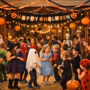 DIY Happy Halloween Garland Banner, Unfinished Wooden Laser-Cut Pennants, Paintable Halloween Craft Kit and Party Decoration