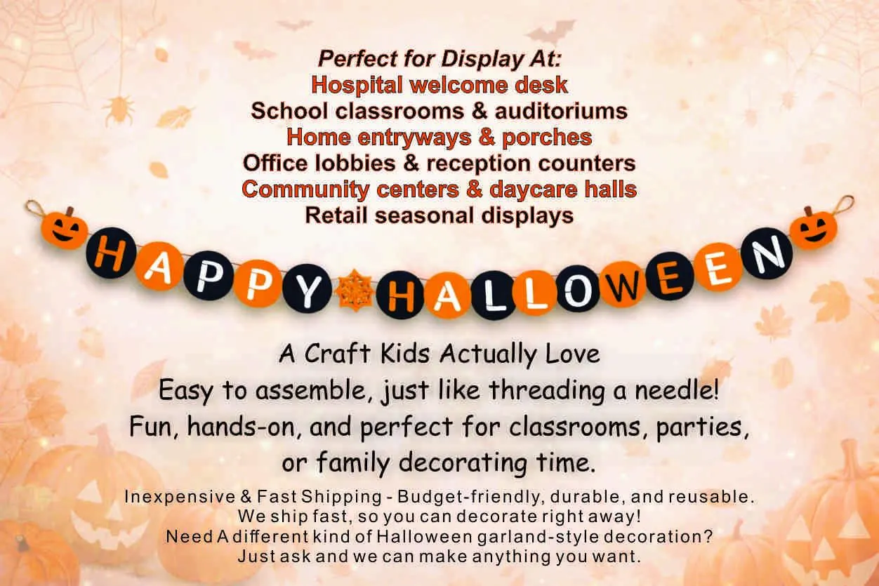 DIY Happy Halloween Garland Banner, Unfinished Wooden Laser-Cut Pennants, Paintable Halloween Craft Kit and Party Decora