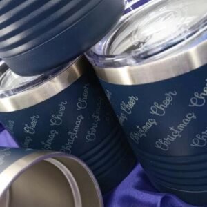 Polar Camel Blue 10oz Holiday Mug Set - Laser-Etched Drinkware with Lids (Set of 4)