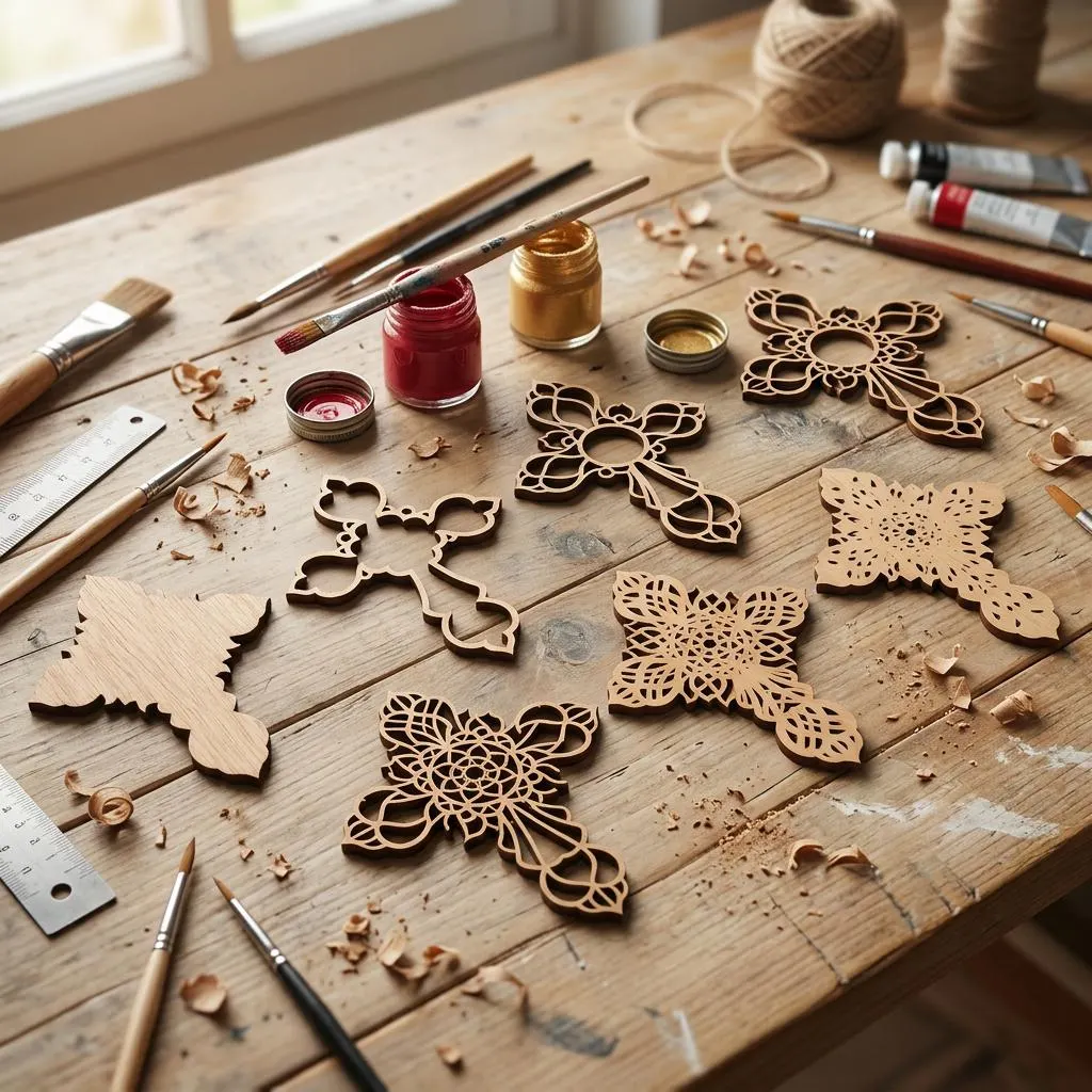 7-Layer Mandala Cross DIY Kit: Unfinished Wood Crucifix, Laser-Cut Geometric Wall Art, 3D Religious Craft Project & Hand