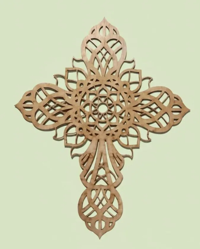 7-Layer Mandala Cross DIY Kit: Unfinished Wood Crucifix, Laser-Cut Geometric Wall Art, 3D Religious Craft Project & Hand