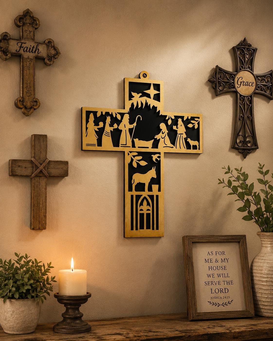 Nativity Cross Door Hanger