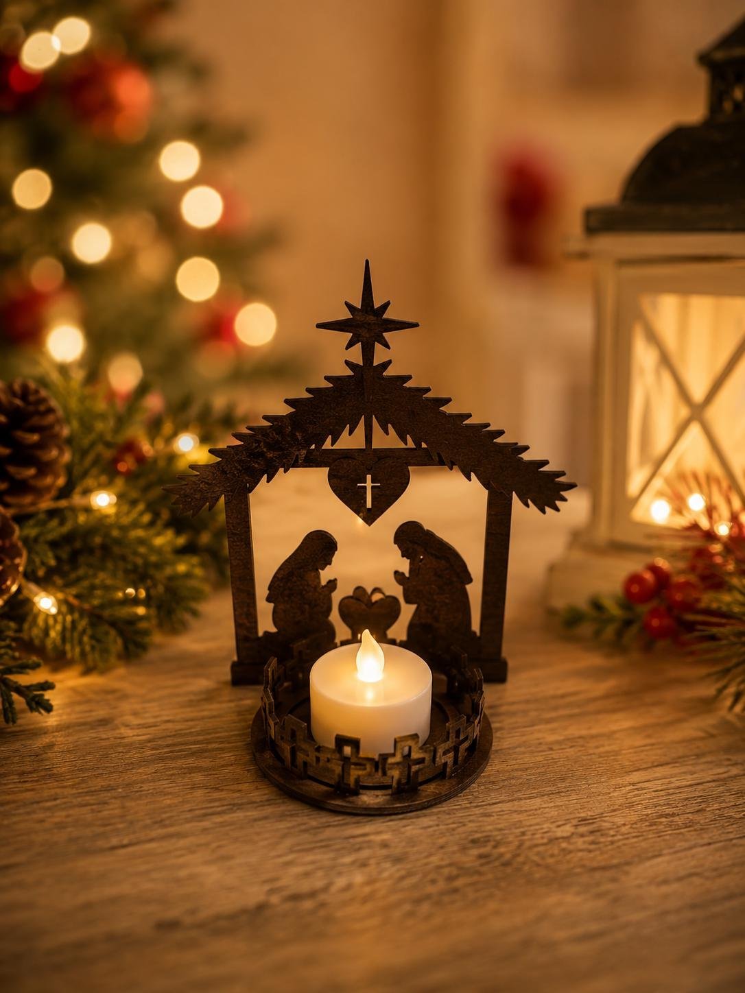 Wooden Nativity Scene Light