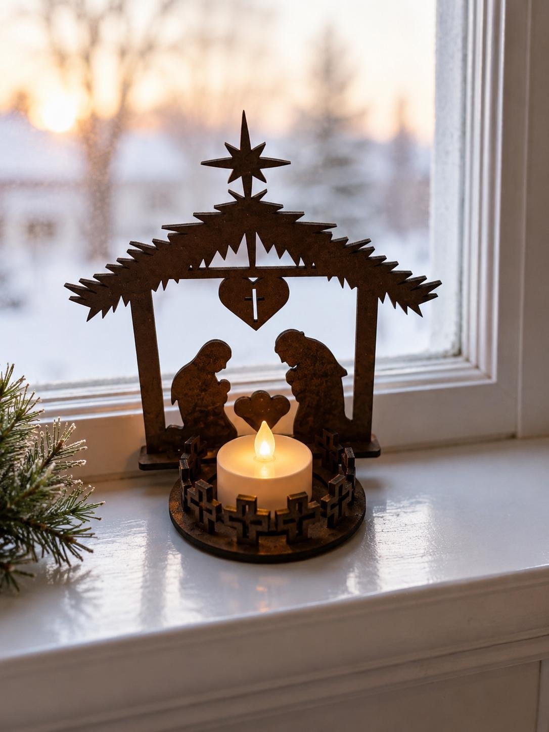 Wooden Nativity Scene Light