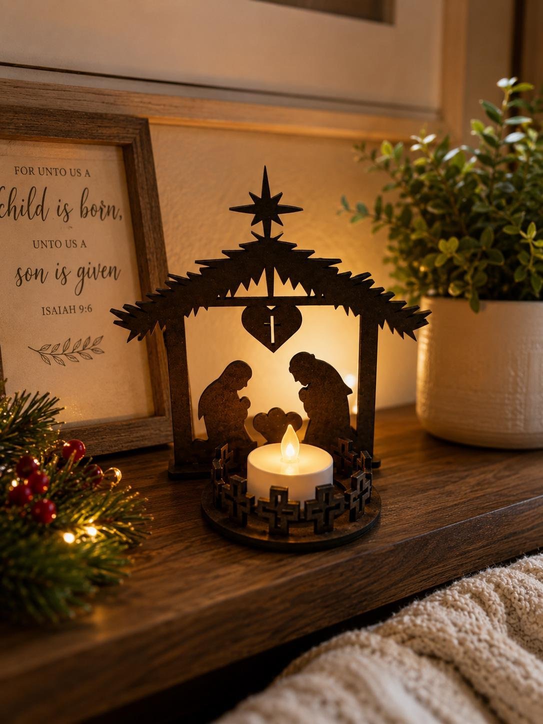 Wooden Nativity Scene Light