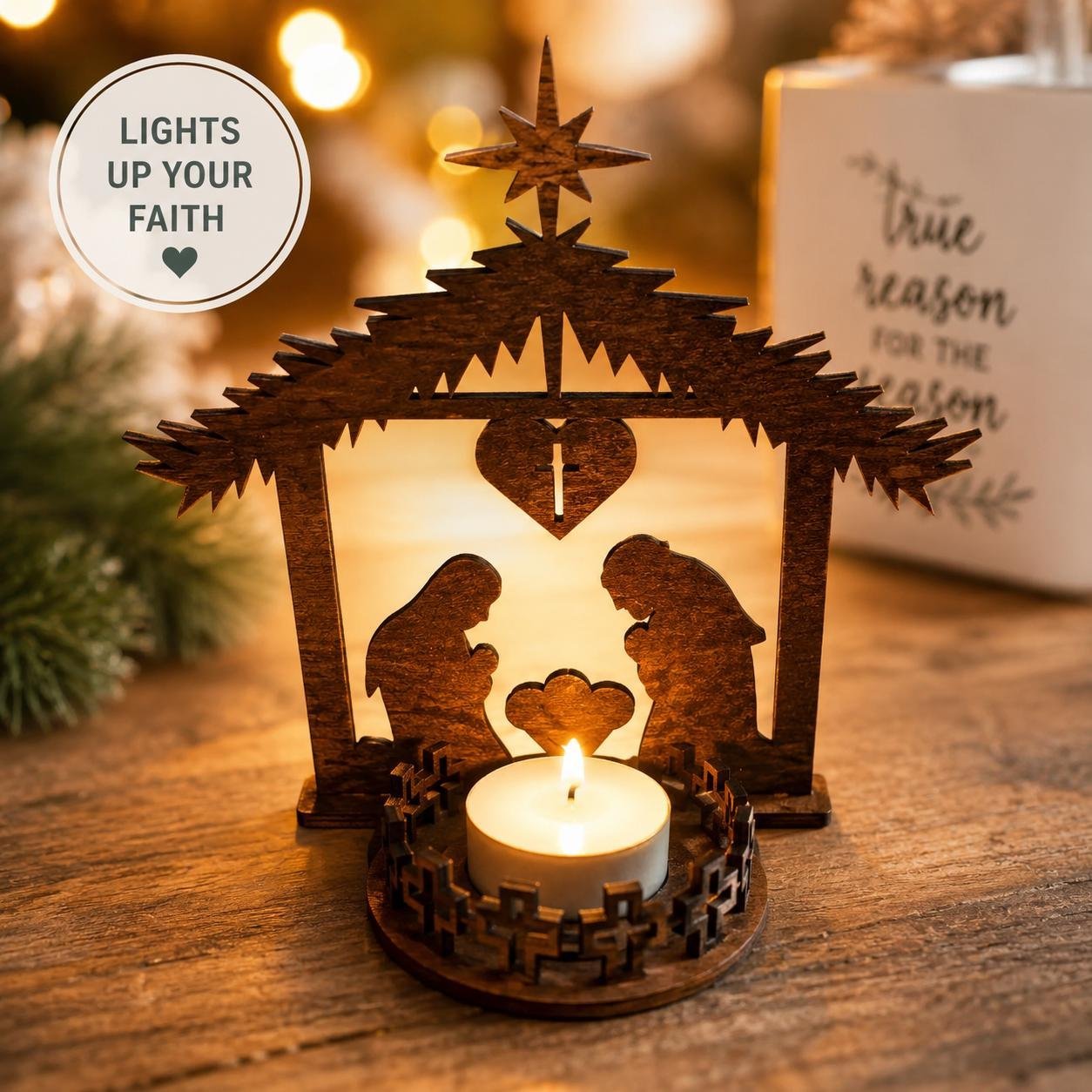 Wooden Nativity Scene Light