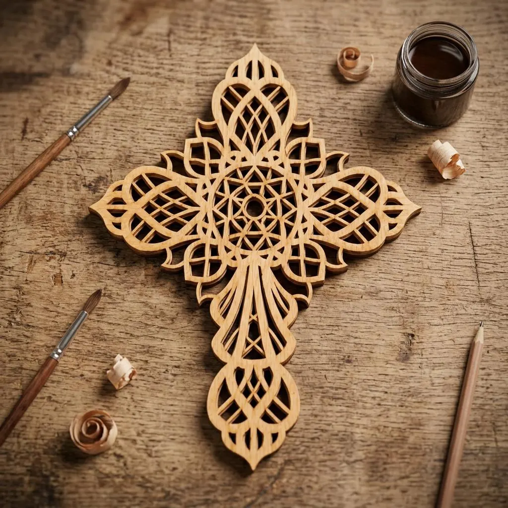 7-Layer Mandala Cross DIY Kit: Unfinished Wood Crucifix, Laser-Cut Geometric Wall Art, 3D Religious Craft Project & Hand