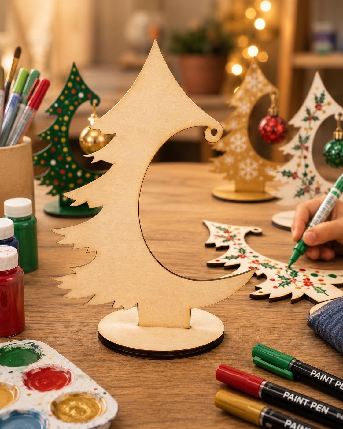 Christmas Ornament Display Stand, Wooden Ornament Tree, DIY Paintable Holder for Dot Mandala Art, Tabletop Display, Natu