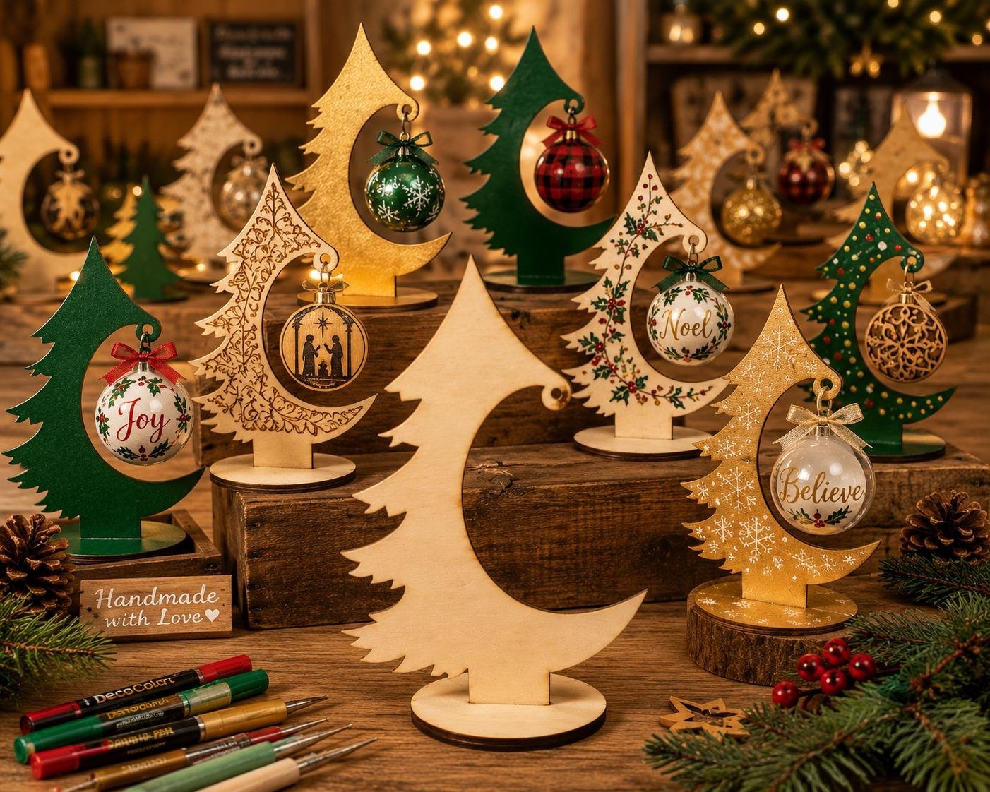 Christmas Ornament Display Stand, Wooden Ornament Tree, DIY Paintable Holder for Dot Mandala Art, Tabletop Display, Natu