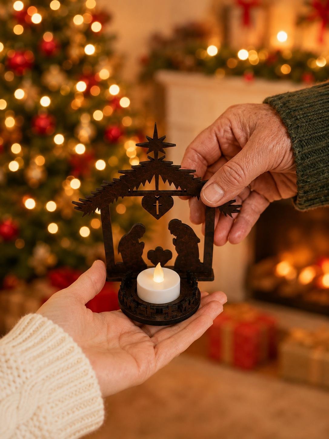 Wooden Nativity Scene Light