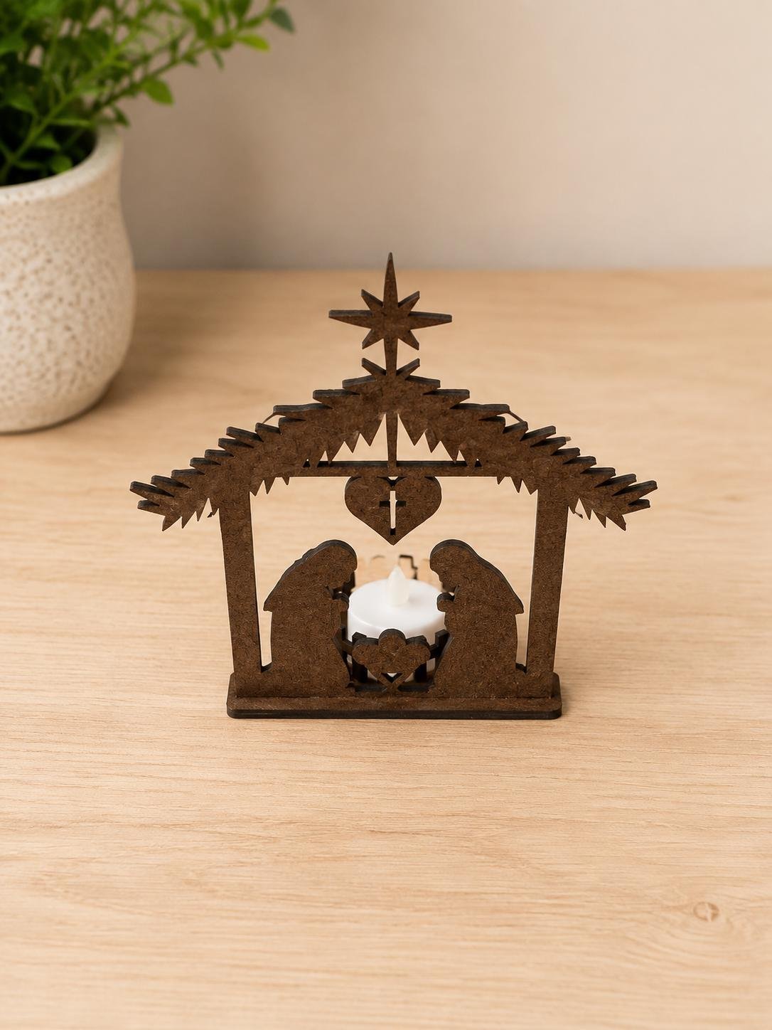Wooden Nativity Scene Light