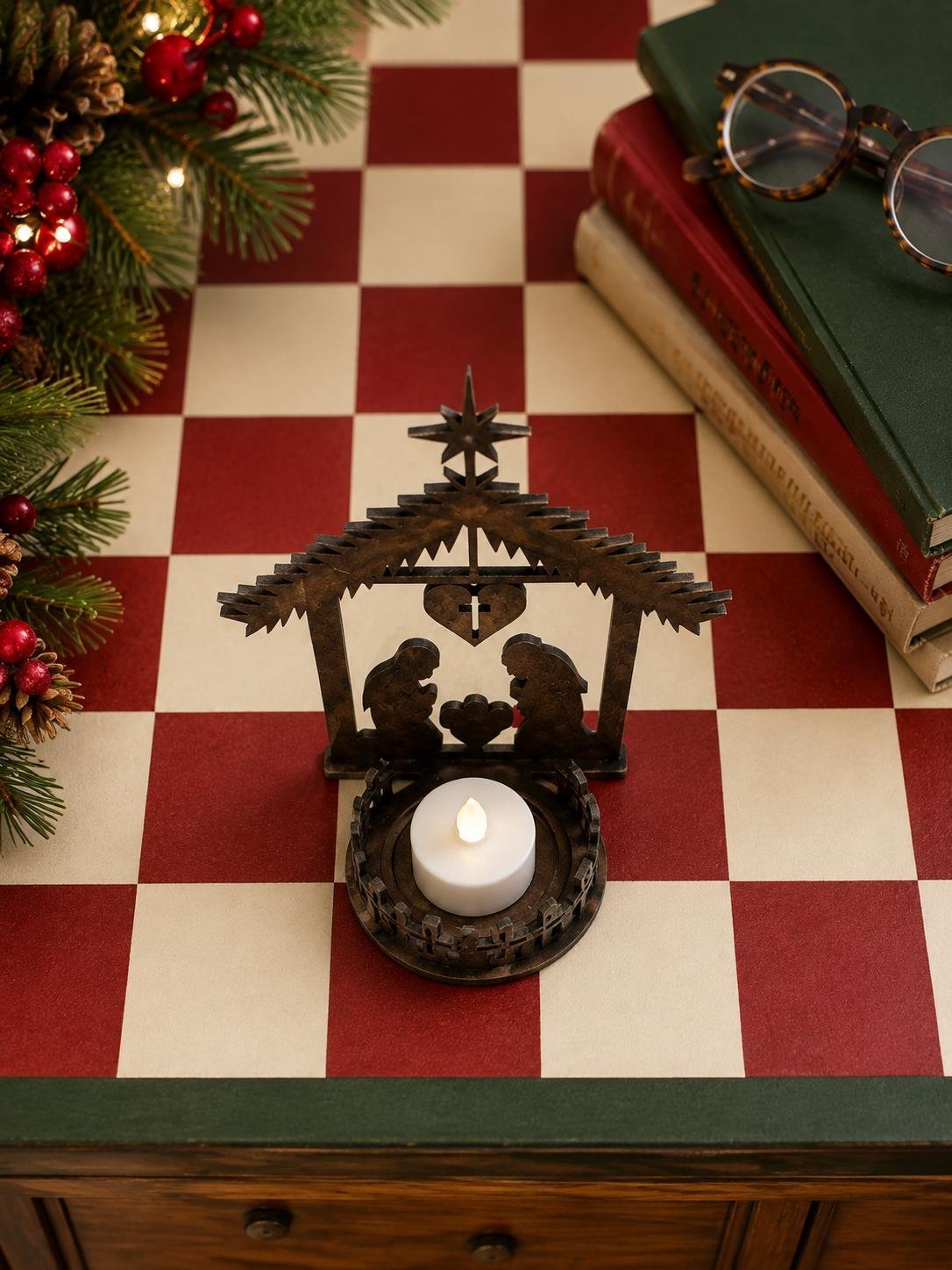 Wooden Nativity Scene Light
