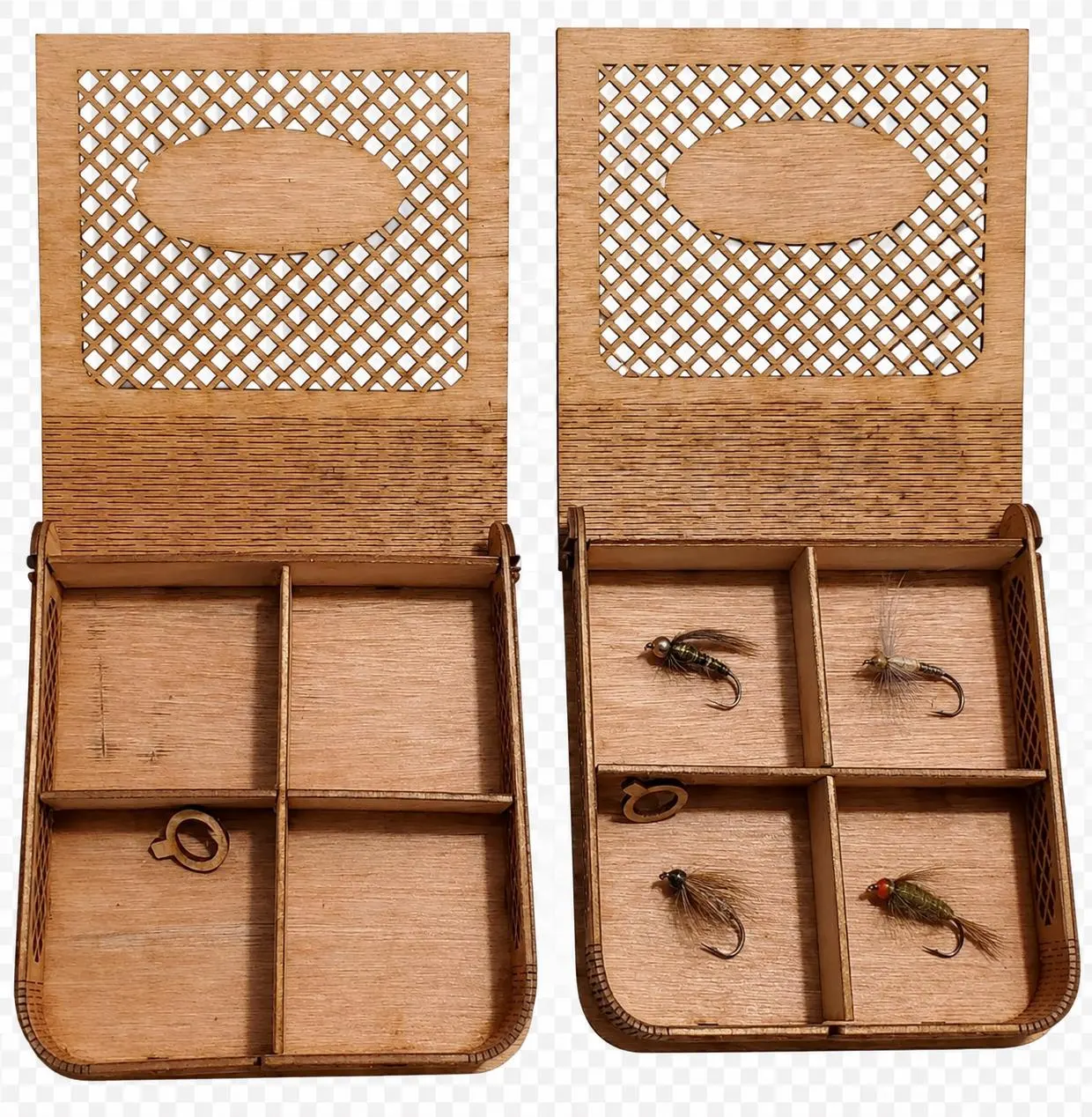 Personalized Birch Wood Fly Fishing Box, Laser Engraved, Solid or Grated Design, Gift for Angler