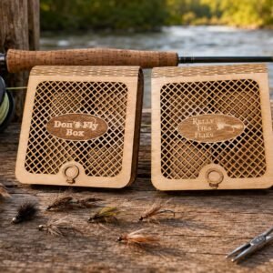 Personalized Birch Wood Fly Fishing Box, Laser Engraved, Solid or Grated Design, Gift for Angler