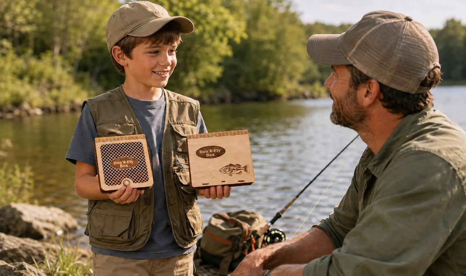 Personalized Birch Wood Fly Fishing Box, Laser Engraved, Solid or Grated Design, Gift for Angler