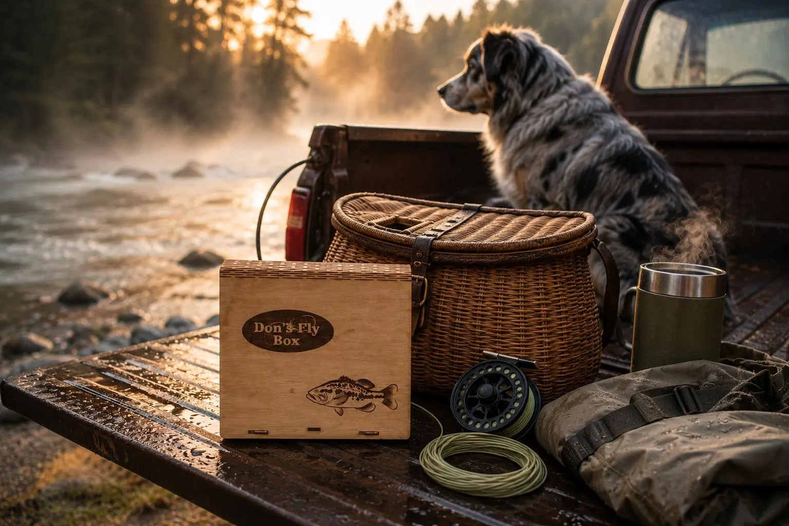 Personalized Birch Wood Fly Fishing Box, Laser Engraved, Solid or Grated Design, Gift for Angler