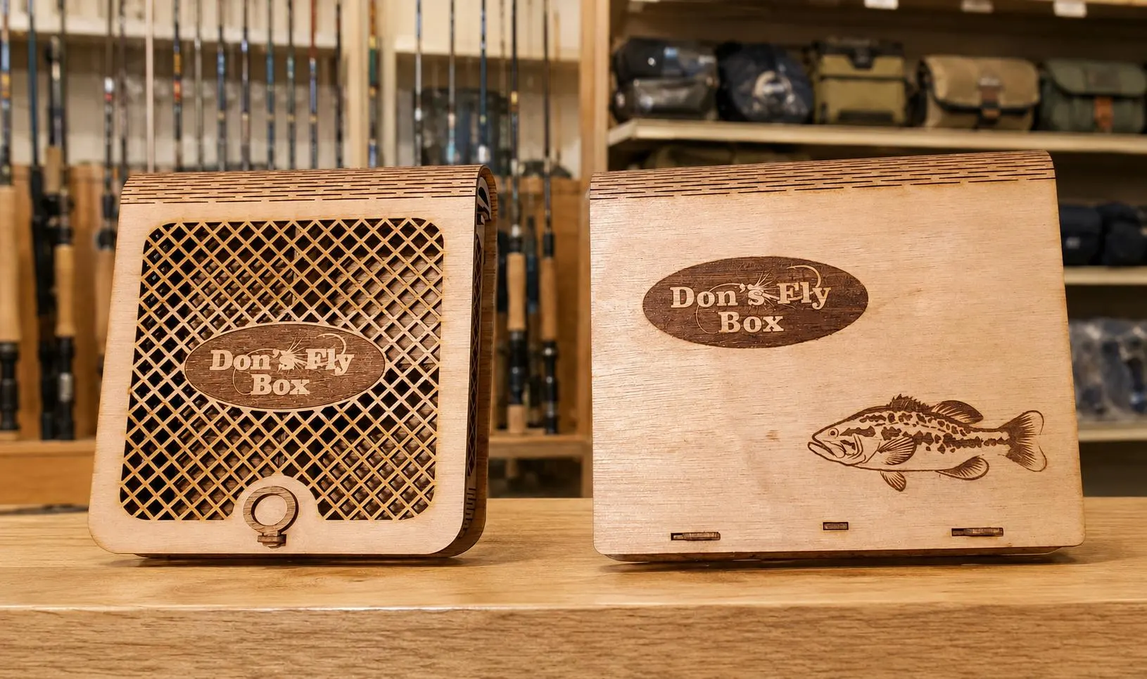 Personalized Birch Wood Fly Fishing Box, Laser Engraved, Solid or Grated Design, Gift for Angler