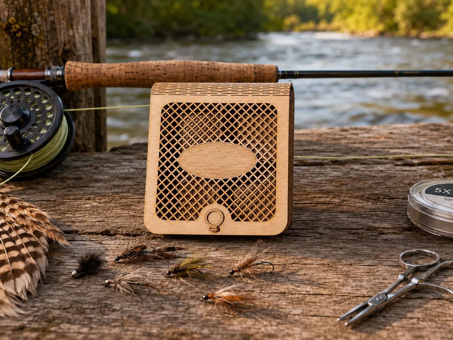 Personalized Birch Wood Fly Fishing Box, Laser Engraved, Solid or Grated Design, Gift for Angler