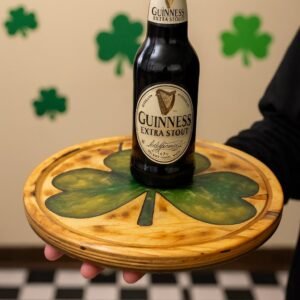 Handcrafted Birchwood Shamrock Tray: Lucky Irish Decor
