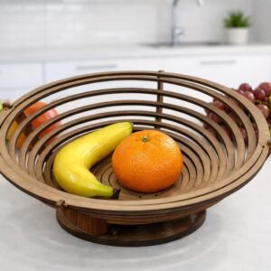 Laser Cut Collapsible Fruit Basket - Elegant USA Made Organizer - One Piece bowl and 2 legs