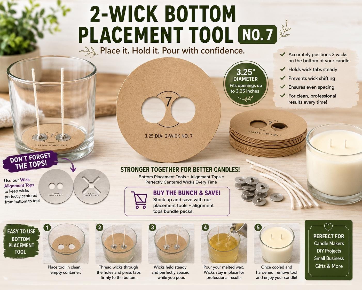 3.25 Inch 2-Wick Candle Wick Centering Template