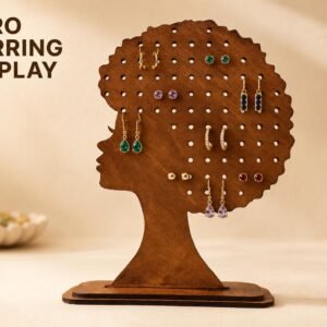Afro Diva Earring Display Stand, Dark Walnut MDF, Black Girl Magic Decor