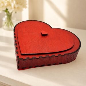 Red Heart-Shaped Wooden Keepsake Box with Lid, Jewelry and Trinket Box, Anniversary or Friendship Gift